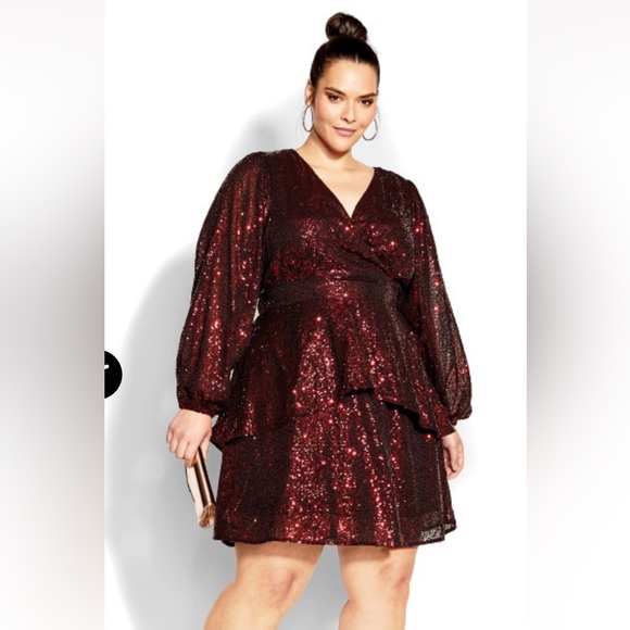 City Chic Sequin Jocelyn Dress in Claret womens size 16 - Picture 2 of 12
